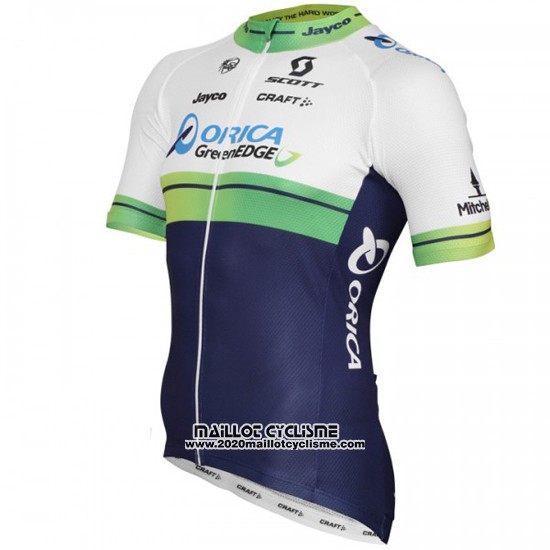 2015 Maillot Ciclismo Orica GreenEDGE Blanc et Bleu Manches Courtes et Cuissard